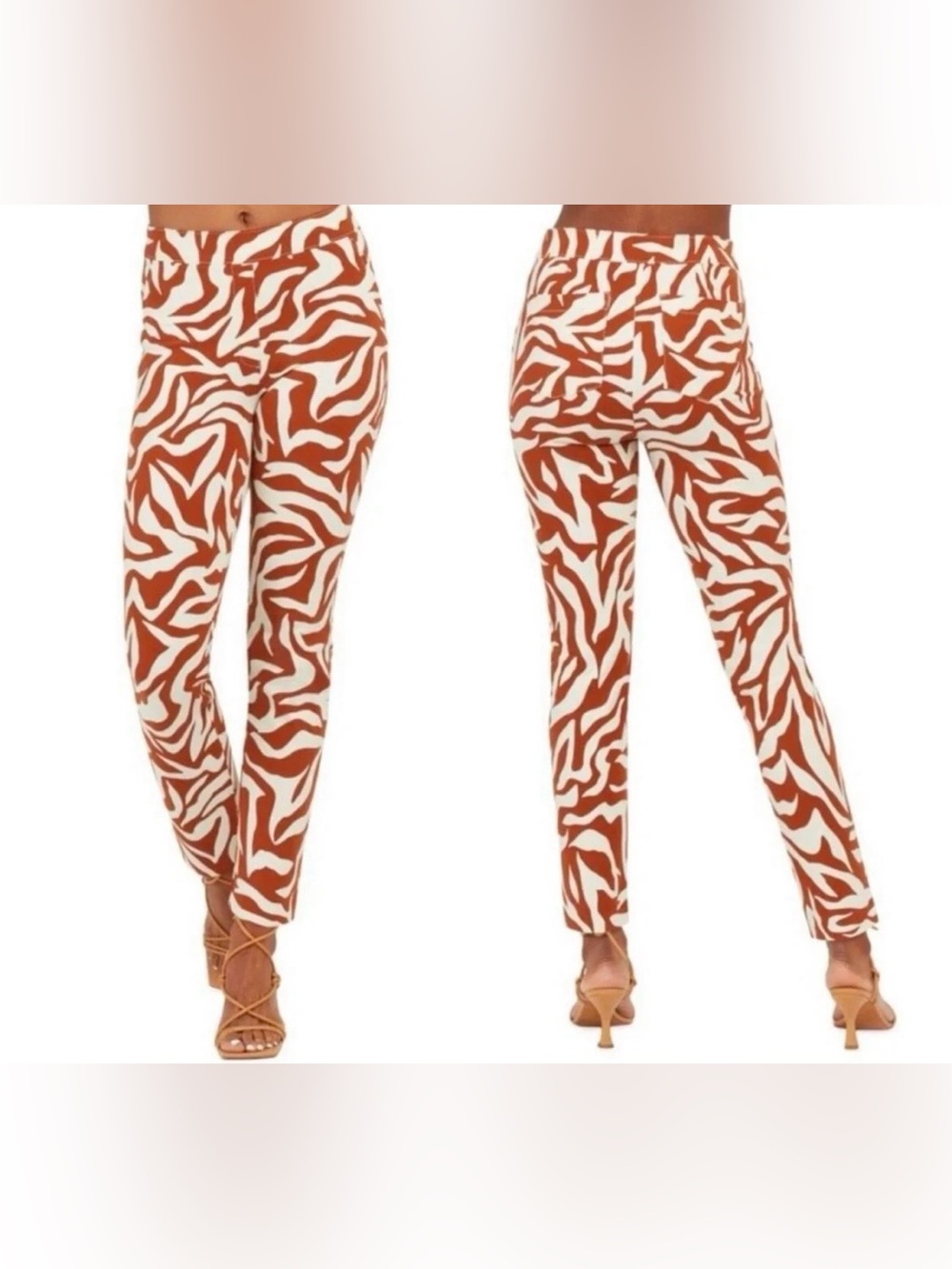 Spanx Women's High Rise Stretch Pants Zebra Print Slim Straight Size S